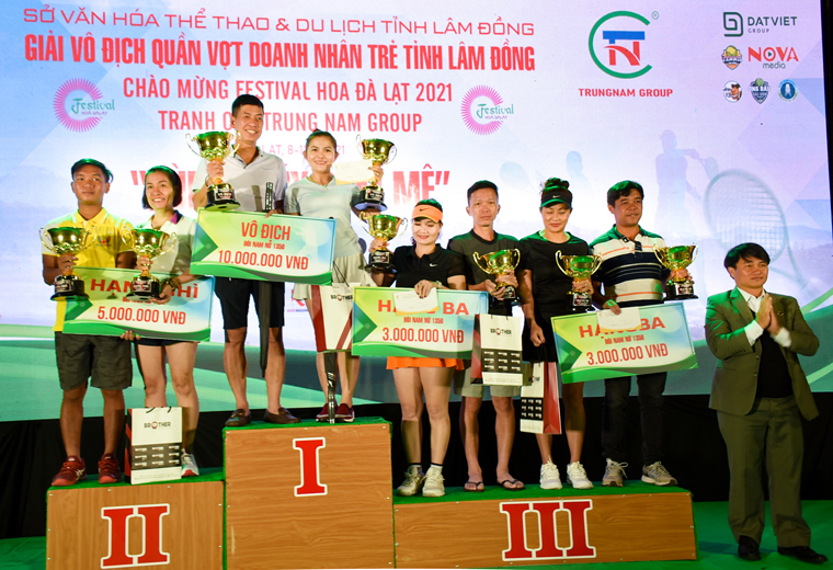Trao hơn 50 cúp tại Giải vô địch Quần vợt Doanh nhân trẻ Lâm Đồng