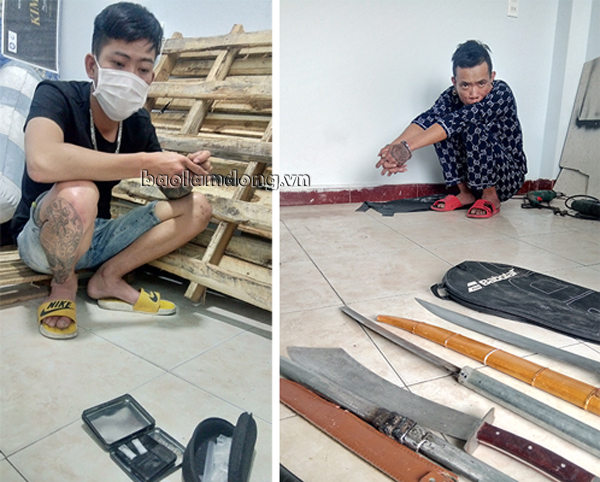 Bắt quả tang 2 thanh niên tàng trữ trái phép ma túy cùng 7 mã tấu