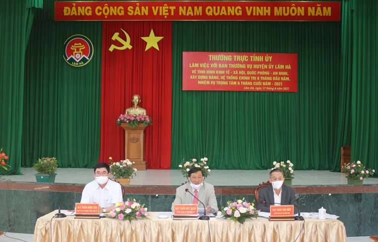 Thường trực Tỉnh ủy làm việc với Ban Thường vụ Huyện ủy Lâm Hà