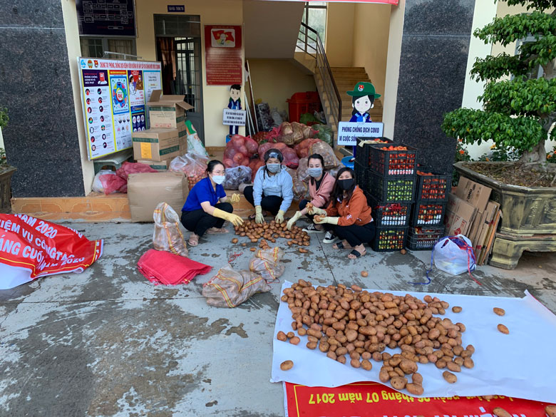 Đoàn viên, thanh niên thu gom rau, củ, quả gởi về TP Hồ Chí Minh