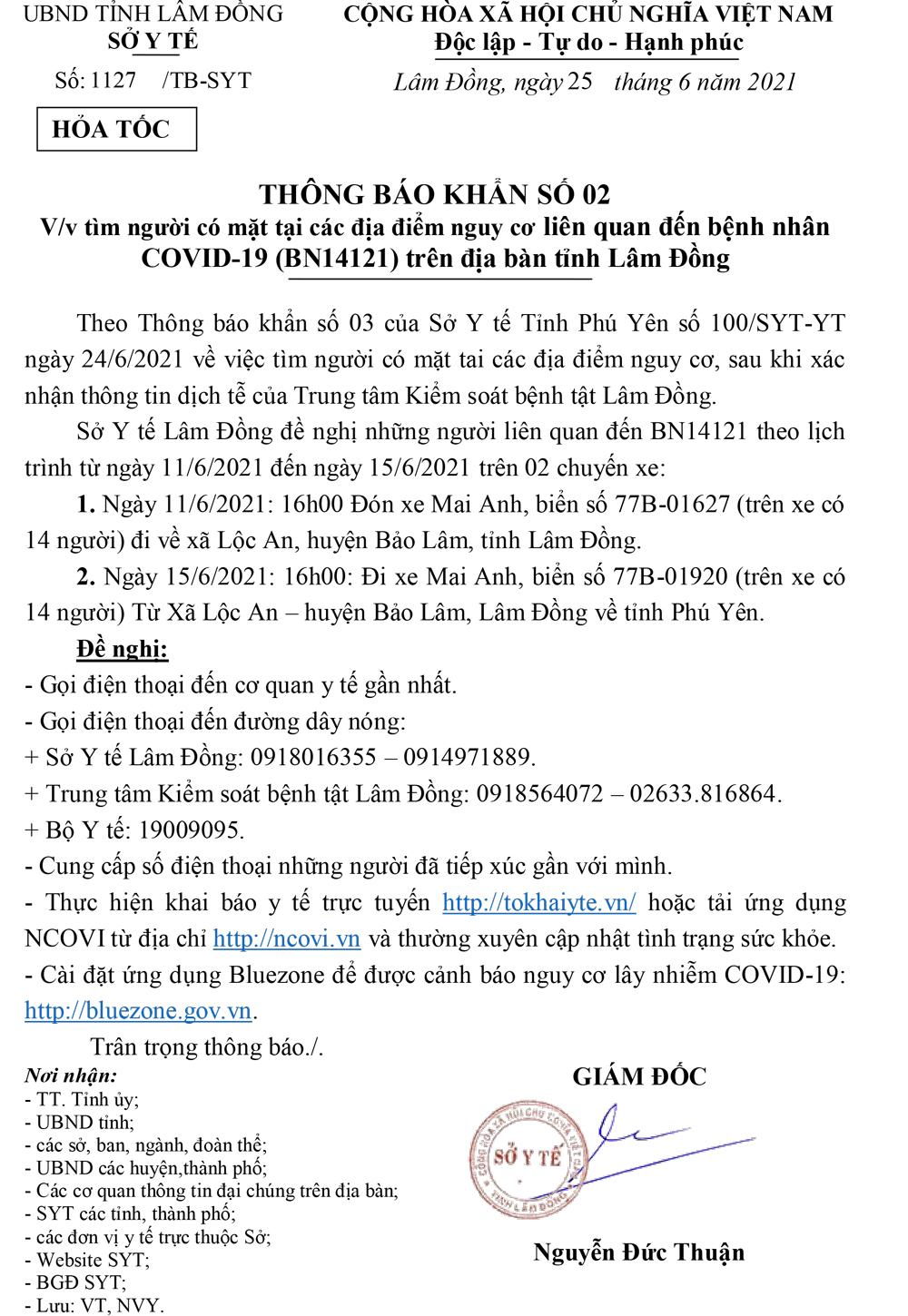 Sở Y tế Lâm Đồng thông báo khẩn số 02