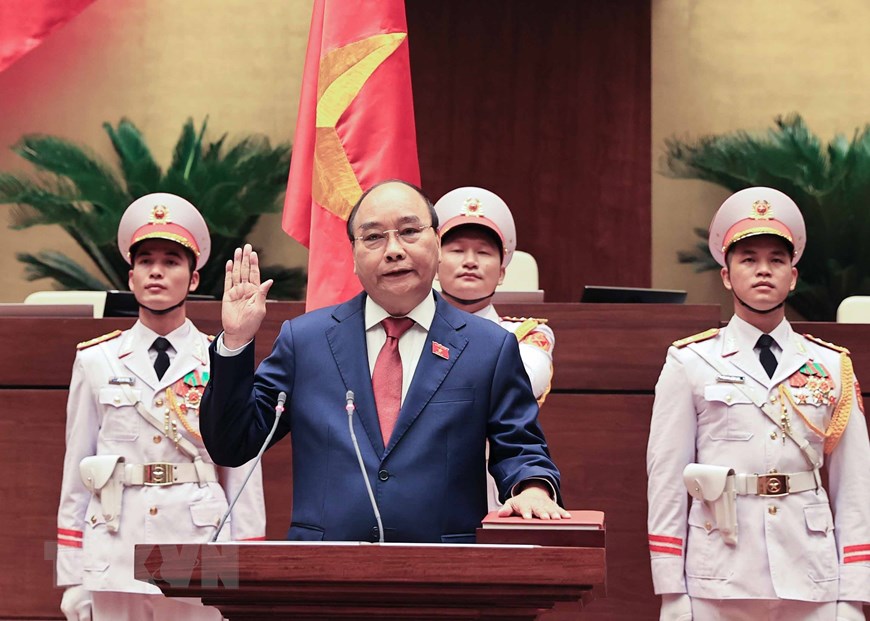 Hình ảnh Chủ tịch nước Nguyễn Xuân Phúc tuyên thệ nhậm chức. (Ảnh: Thống Nhất/TTXVN)
