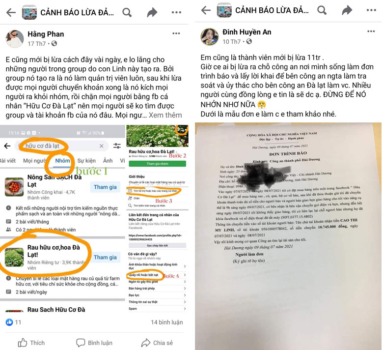 Thêm nhiều người bị lừa khi mua hàng qua trang facebook Hữu cơ Đà Lạt