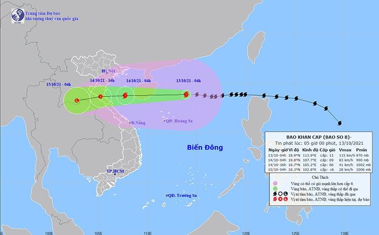Thời tiết ngày 13/10: Bão số 8 gây mưa rất to từ Thanh Hóa đến Quảng Bình