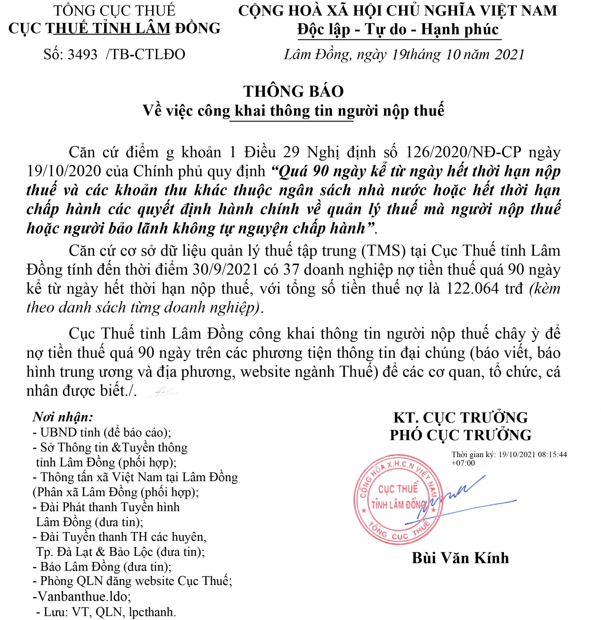 Thông báo về việc kê khai thông tin người nộp thuế