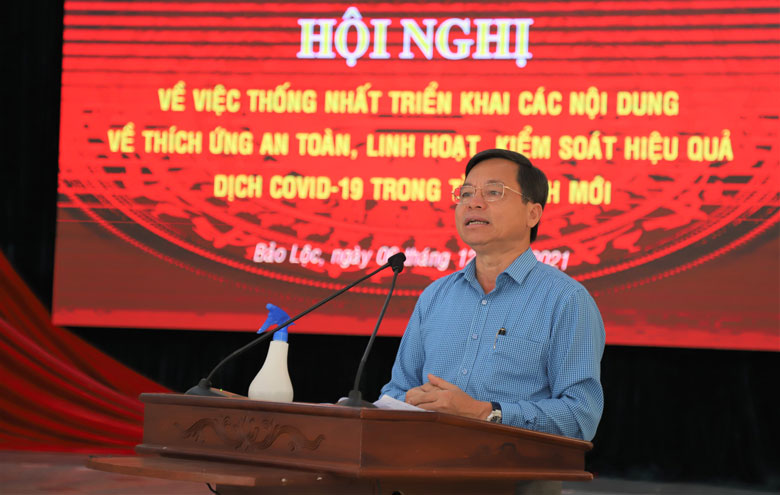 Bí thư Thành ủy Bảo Lộc Nguyễn Văn Triệu phát biểu chỉ đạo tại hội nghị