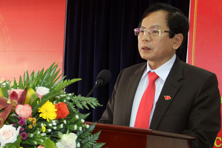 Bí thư Đảng ủy Khối các cơ quan tỉnh Phạm Thanh Quan phát biểu bế mạc hội nghị