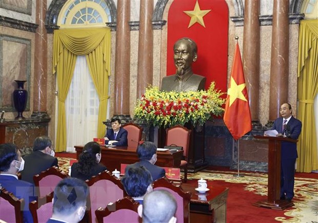 Chủ tịch nước Nguyễn Xuân Phúc phát biểu tại buổi gặp mặt
