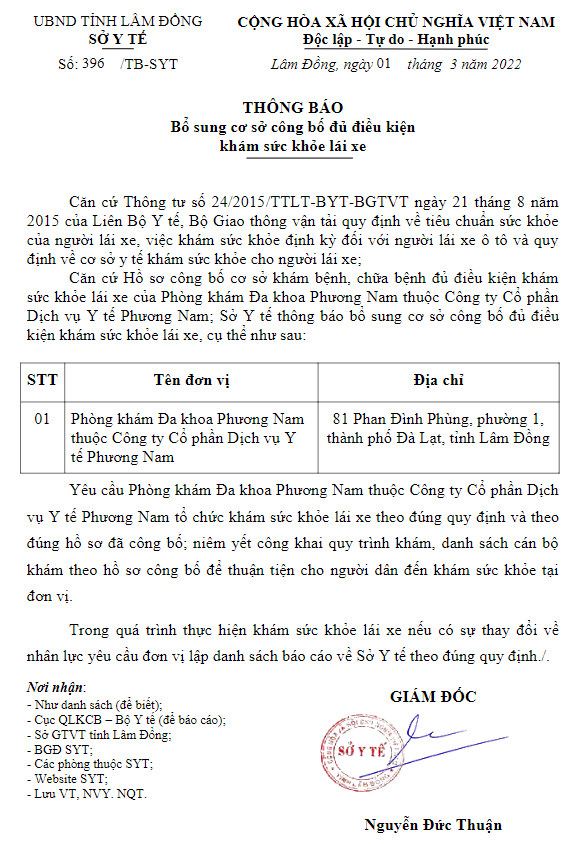 Địa chỉ khám sức khỏe lái xe tại Đà Lạt - Lâm Đồng