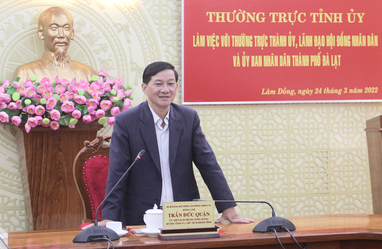 Bí thư Tỉnh ủy Lâm Đồng Trần Đức Quận phát biểu kết luận buổi làm việc