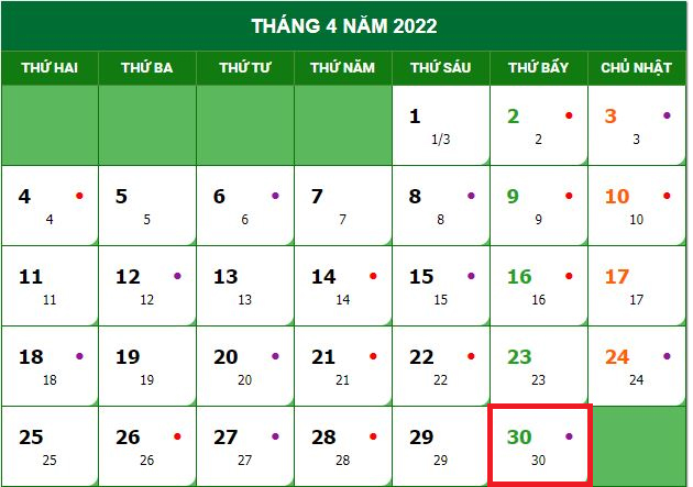 Lịch nghỉ lễ 30/4 và 01/5 năm 2022 với cán bộ, CCVC, NLĐ