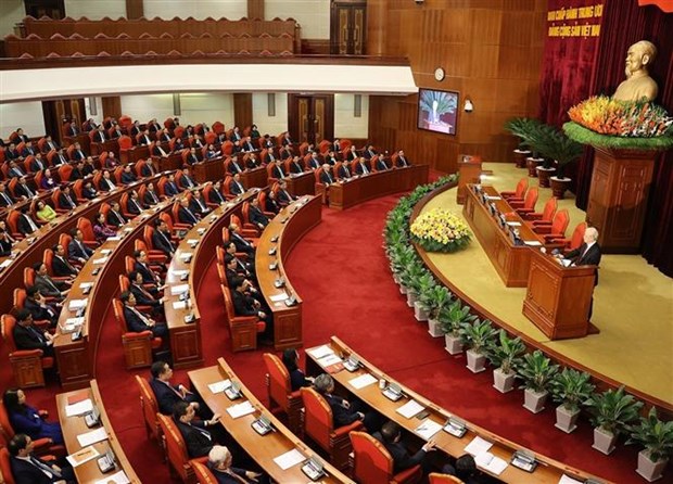 Tổng Bí thư Nguyễn Phú Trọng phát biểu bế mạc hội nghị. (Ảnh: Trí Dũng/TTXVN)