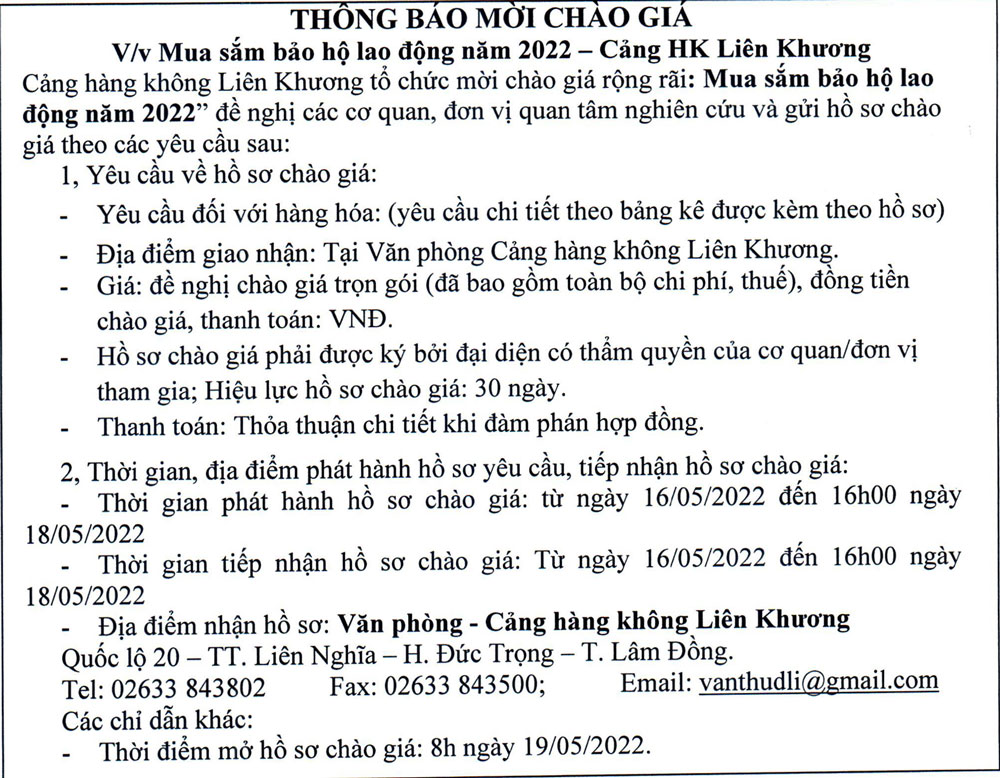 Thông báo mời chào giá