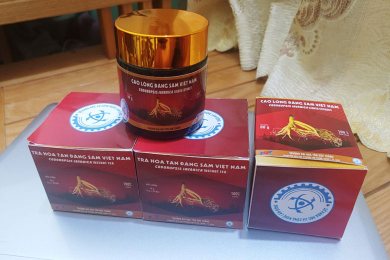 Sản phẩm cao lỏng, trà hoa tan đẳng sâm với bao bì hoàn chỉnh là kết quả của đề tài nghiên cứu