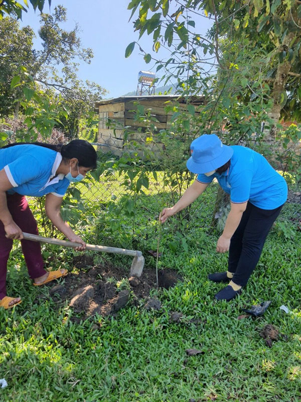 Phụ nữ Đam Rông trồng tuyến đường hoa xây dựng nông thôn mới