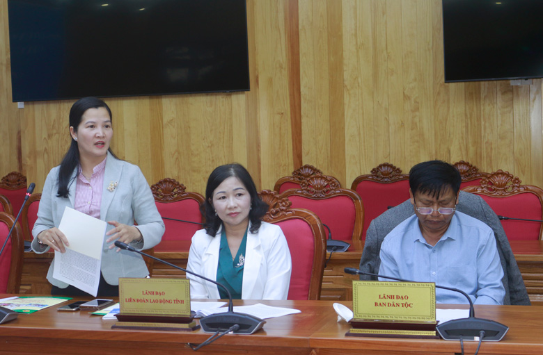 Lãnh đạo các sở, ngành của tỉnh trao đổi ý kiến tại buổi làm việc
