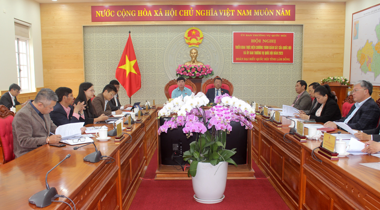 Toàn cảnh hội nghị tại điểm cầu Đoàn ĐBQH tỉnh Lâm Đồng