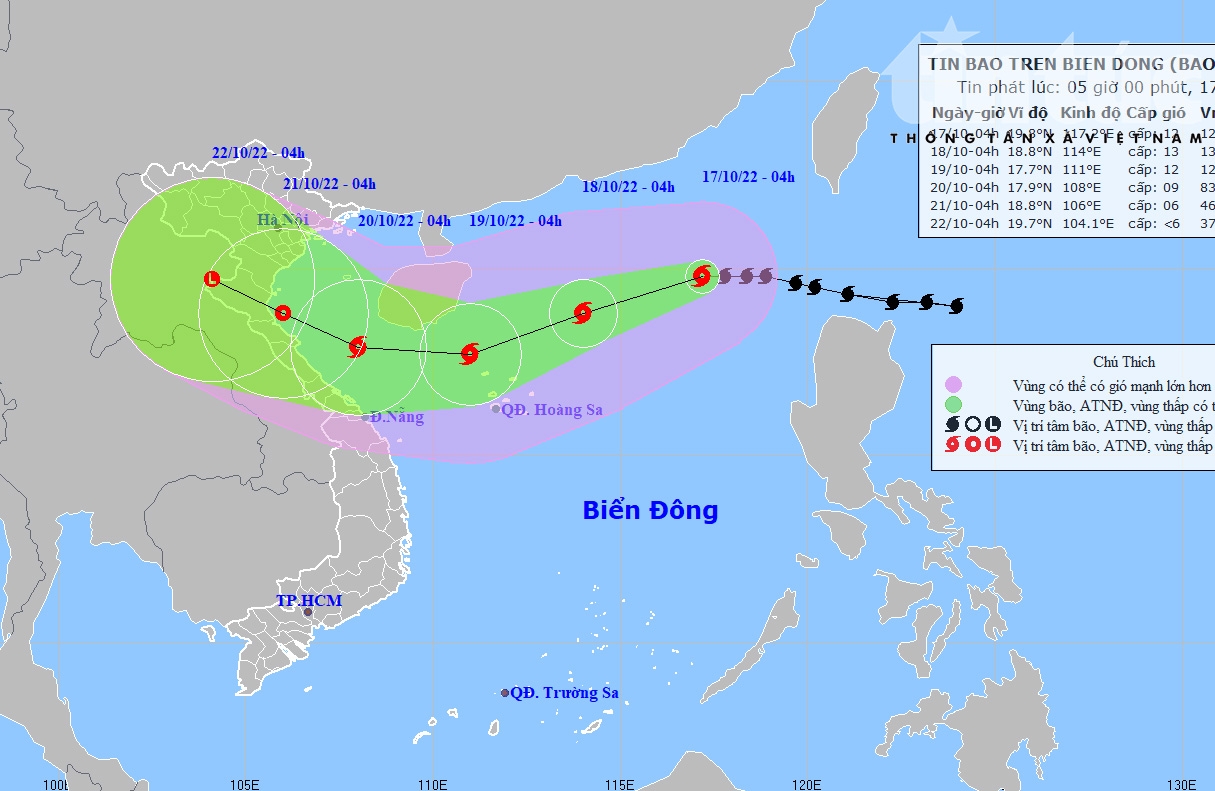 Thời tiết ngày 17/10: Không khí lạnh tăng cường, Bắc Bộ trời lạnh về đêm và sáng, bão số 6 trên Biển Đông
