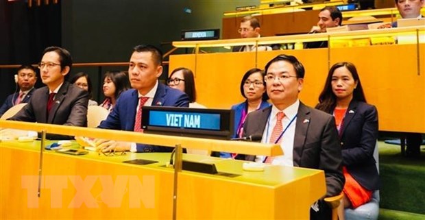Đoàn Việt Nam tham dự phiên họp bỏ phiếu và công bố kết quả thành viên Hội đồng Nhân quyền Liên Hợp Quốc nhiệm kỳ 2023-2025.. Ảnh: TTXVN phát
