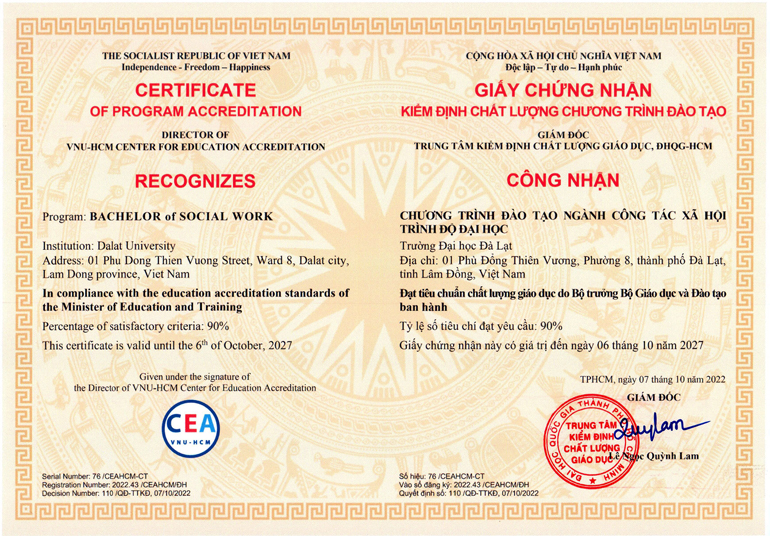 Trường Đại học Đà Lạt đạt kiểm định chất lượng chương trình đào tạo 5 ngành mới