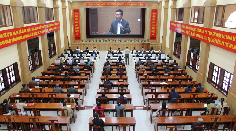 Quang cảnh Hội nghị tại điểm cầu Hội trường Tỉnh ủy Lâm Đồng