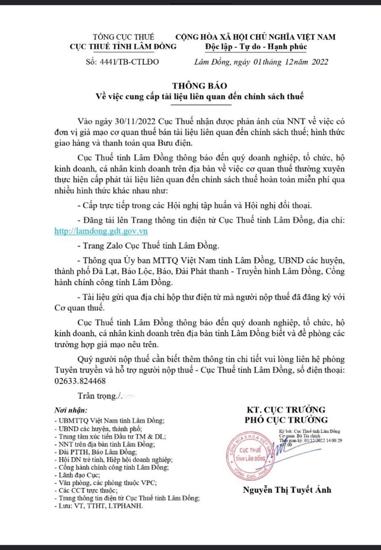 Cục Thuế tỉnh cảnh báo tình trạng lừa đảo bán tài liệu