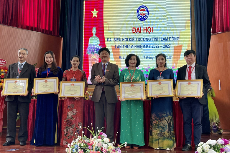 Ông Nguyễn Đình Thắng –Chủ tịch Hội Đông Y tỉnh tặng Bằng khen của UBND tỉnh cho các cá nhân tiêu biểu thuộc Hội Điều dưỡng tỉnh